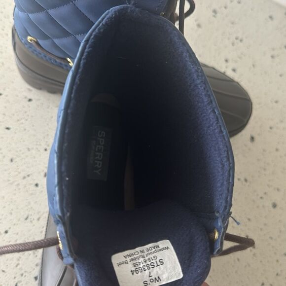 SPERRY Women’s Size 7 Waterproof Rubber Quilted Blue and Brown Rain Duck Boots - Picture 10 of 10